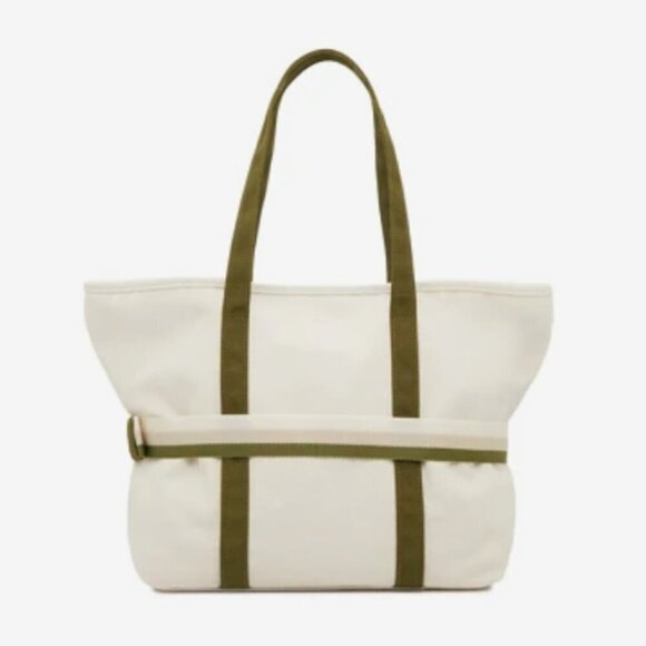 NWT DSW Exclusive Ivory Green Canvas Tote Bag with Travel Strap - Picture 4 of 11